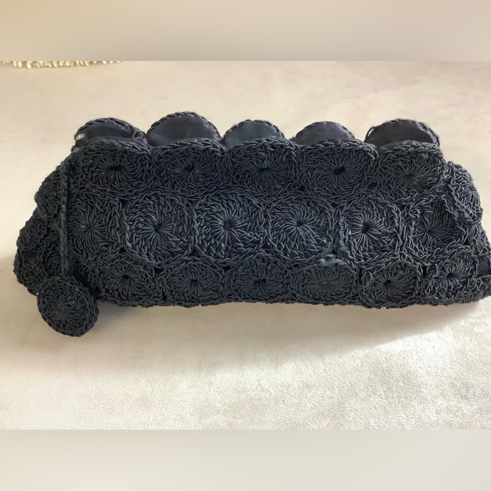 Crochet Woven Clutch Purse  Zip Close, Vintage, Elegant, Satin Lined Handbag.